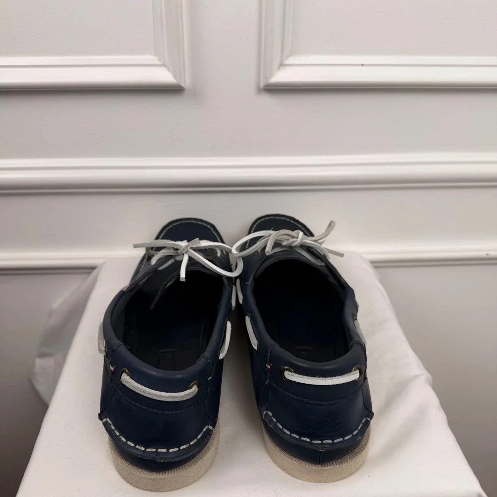 Tommy Hilfiger Mens TMBOWMAN Navy Blue Leather Boat Shoes Nautical Loafers 12